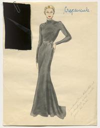 Vorschaubild zu  'Crepuscule - Ein bodenlanges Kleid mit Schlaufengürtel, mit Materialprobe'