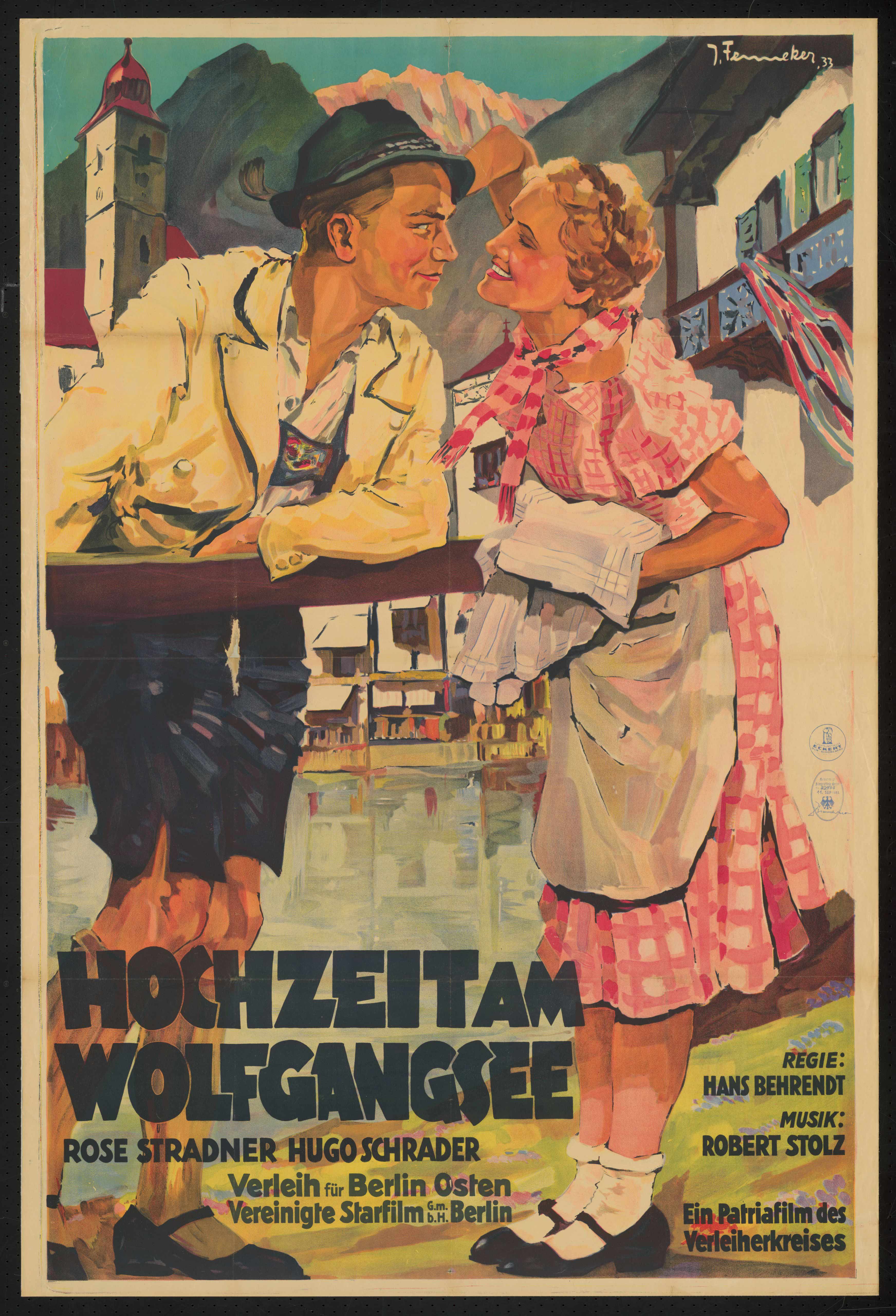 Film poster by Josef Fenneker: Hochzeit am Wolfgangsee, Germany 1933, directed by Hans Behrendt